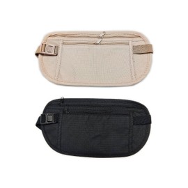 2 Hidden Money Belts, Anti-theft Belt, Sports Belt, Adjustable Belt, Waterproof Travel Belt Bag for Passport, Cash, 2 Khaki and Black
