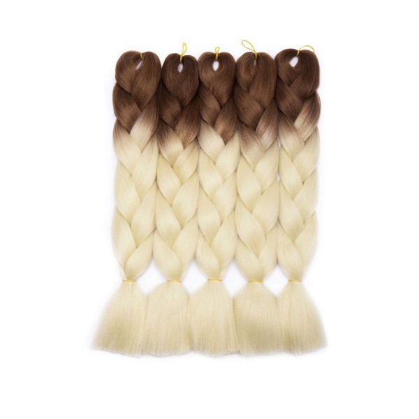 60 cm Braided Hair Extensions Ombre Braids Extensions Synthetic Hair Crochet Jumbo Braids Synthetic Braiding Hair 5 Bundles Light Brown to Rice White