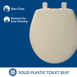 Bemis 730SLEC Slow Close Toilet Seat, Easy Clean Hinges and Durable Plastic Seat, Made in USA, Round, Bone
