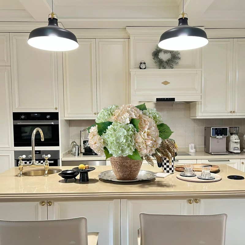 YalzoneMet 3 PCS Champagne Pink Hydrangea Artificial Flowers 21 inches