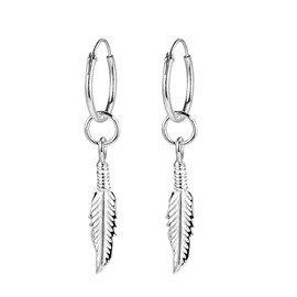 925 Silver Hoop Earrings with Feather Pendant Earrings for Men and Women Sterling Silver No Stone Sterling Silver No Stone Sterling Silver No Stone, Sterling Silver, No Gemstone