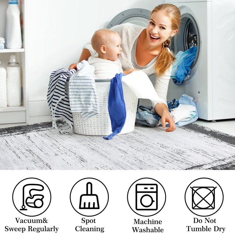 WESTLOOM Bordered Modern 8x10 Rug Machine Washable Area Rug Non-Slip