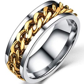 Jude Jewelers 8mm Stainless Steel Chain Inlay Wedding Band Biker Ring (Gold, 6)