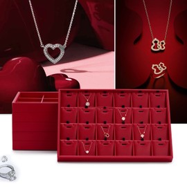 Oirlv Gorgeous Red Leather Jewelry Tray Flat Jewelry Display Tray Stackable Jewelry Organizer Trays