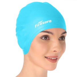 Swim Cap,Firesara Original Updated Swimming Cap 3D Ergonomic Design Comfortable Durable Ear Protection for Women Kids Adults Men Boys Girls for Long or short Hair with Nose Clip and Ear Plugs(Skyblue)