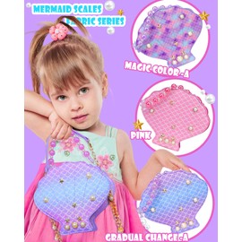 LSSAGOON Shells Little Girl Crossbody Purse for Toddler,Shoulder Handbag,Pearl Princess Clutch Bag,Gifts for Birthday Xmas., Fish Scale/Magic Color a