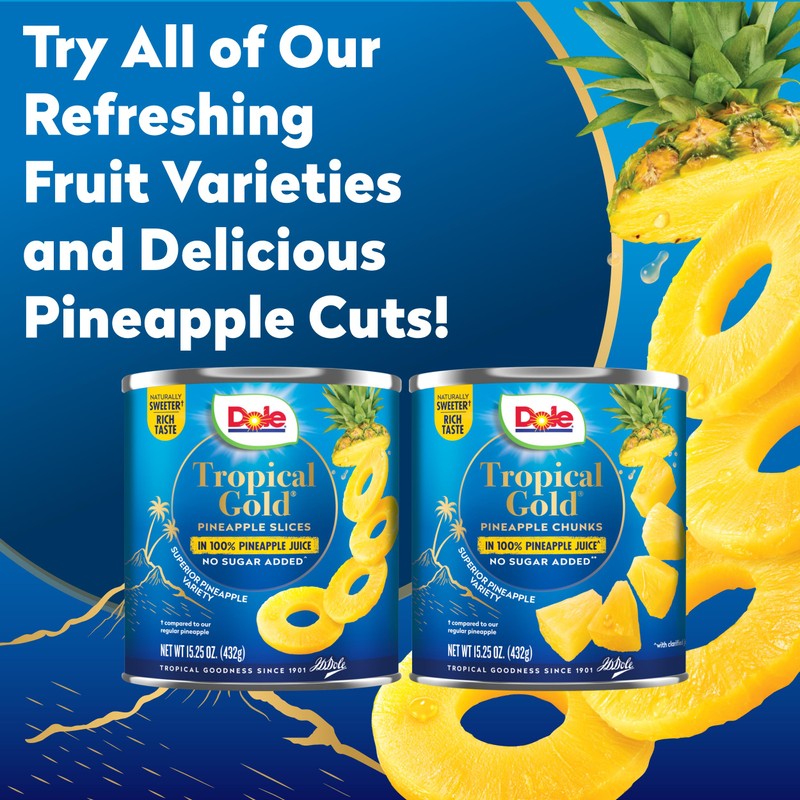 Dole Canned Fruit, Tropical Gold Pineapple Chunks in 100% Pineapple