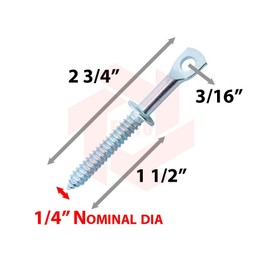 2.75" Eye Lag Self Tapping Sharp Point Dura-Screws Zinc (Qty 100)