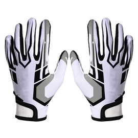 White Football Gloves Anti Slip Silicone Grip Sports Receiver Glove Breathable Adjustable Wrist Strap for Sport White M