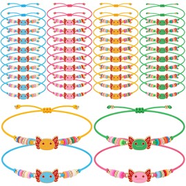 Hinly 40 Pcs Axolotl Bracelets Bulk, Adjustable Beaded Bracelets Cute Animal Charm Jewelry for Birthday, Wedding Bridesmaid Gifts, Baptism Theme Party Supplies for Guests and Women