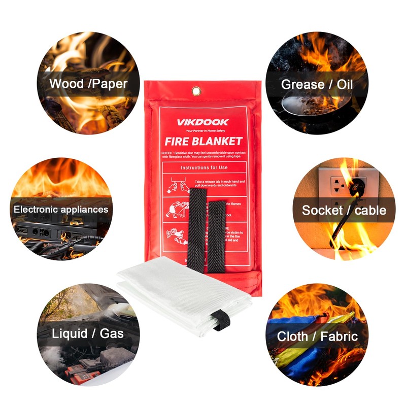 VIKDOOK Fiberglass Fire Blanket For Home Kitchen Camping Emergency 1.0m