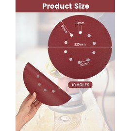 225 mm Sandpaper Grit 240, Pack of 15 Sanding Sheets 225 mm Velcro Sanding Discs for Random Orbital Sanders (10 Holes)