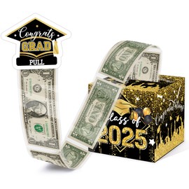 Graduation Money Box for Cash Gift Pull, Black Gold Money Pull Box Gift 2025 Grad Suprise, Funny Graduation Party Gifts for High School College, DIY Fun Cash Box with 100Pcs Transparent Bags