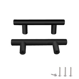 Drenky 2 Pack Kitchen Cupboard Handles, Kitchen Door Handles 64mm Hole Centre Stainless Steel T Bar Handles Matte Black Kitchen Handles with Screws for Wardrobe Cabinet Drawer