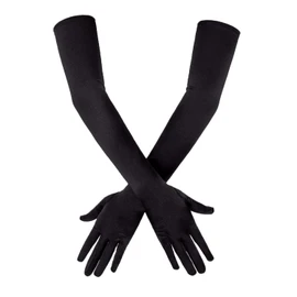 SAVITA Long Black Elbow Length Satin Gloves 21" Stretchy 1920s Opera Gloves Evening Party Dance Gloves for Women