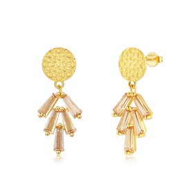 Gold Art Deco Earrings - Bridal Jewellery Crystal Diamond Bridal Earrings, Sterling Silver, Cubic Zirconia