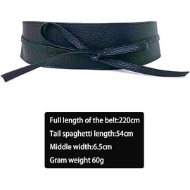 HDBHBH Women's Wide Obi Belt - PU Leather Cinch Waist Belt for Dresses, Corset Tie Wrap Belt Waistband for Shirts & Coats (Black)
