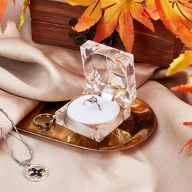 PH PandaHall 12pcs Clear Crystal Ring Boxes Square Earrings Jewelry Storage Box Acrylic Ring Box Holder Display Organizer Case with Foam for Proposal Engagement Wedding Jewelry Display, White