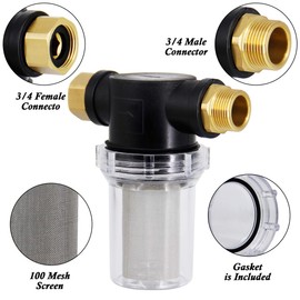 Twinkle Star Hose Filter Attachment Line Water Hose Filter with 100 Mesh and 40 Mesh Screen, 2Pcs O-Ring, Garden Hose Filter Pressure Washer Inlet for RV Camping Car Wash Water Hose