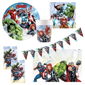 Procos 10215305DY Avengers Infinity Stones Party Set, 46-Piece Disposable Tableware for Children's Birthday and Theme Party, Table Decoration
