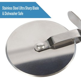 AZK Stainless Steel Pizza Cutter Wheel with Sharp Blade, Non-Slip Handle, Comfortable Grip, Finger Guard, Easy to Clean - Dishwasher Safe Pizza Slicer for Crusts, Dough, and Pies