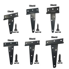 YOFASEN T Strap Hinges - T Hinges Black Paint T-Strap Shutter Hinge for Shed Door Barn Door Gates, 6 inch/6 Pcs