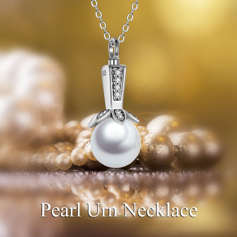 Pearl Urn Necklace for Ashes Sterling Sliver Cremation Jewelry for