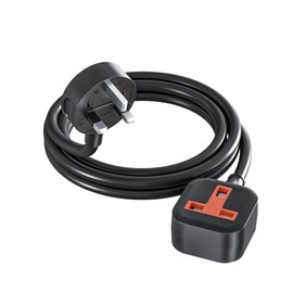 1-way extension cord 1m (including plug), black power supply durable fire single socket, 13 amp power cord