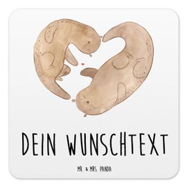 Mr. & Mrs. Panda 15er Set Personalisiertes Untersetzer Set Otter Herz - Personalisierte Geschenke, Jahrestag, Liebe, Seeotter, Love You,