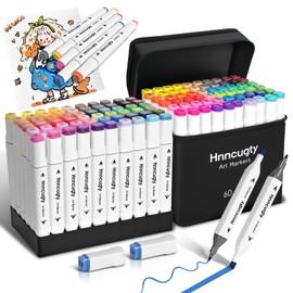 Hnncugty Alcohol Markers 60 Colors, Dual Tips Coloring Art Markers Set with Case & Holders, Chisel & Fine Art Supplies Drawing Pens for Artist Kids Adult Coloring Books, Sketch Painting, Sketching