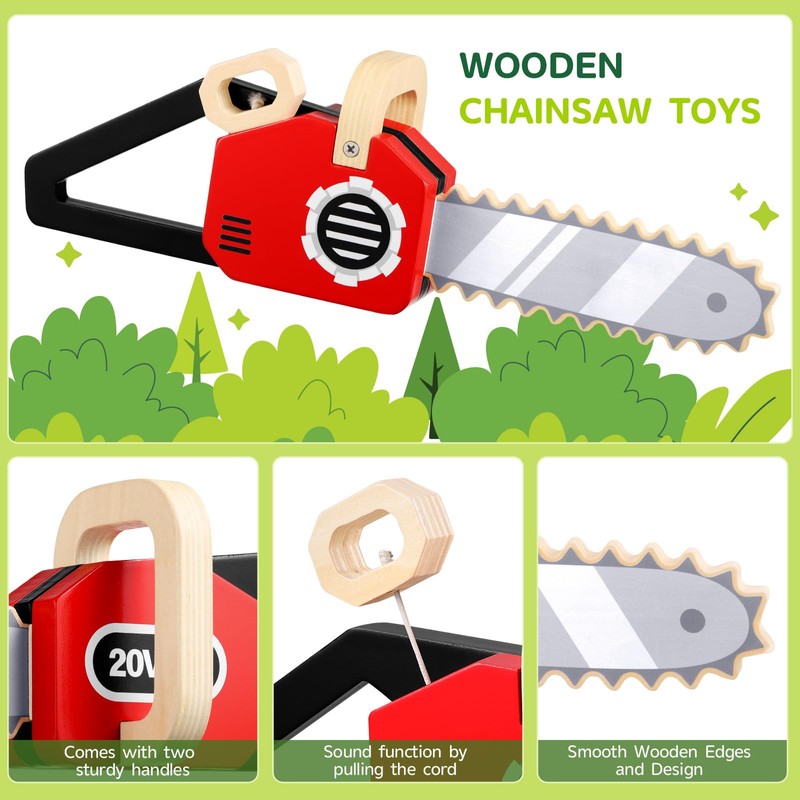 GAGAKU Wooden Toy Kids Chainsaw Tool Set, Pretend Play Construction