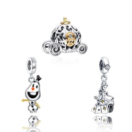 H.ZHENYUE 925 Sterling Silver Charms for European Bracelets and Necklace Animals Mouse Duck Cat Princess Cartoon Beads for Women Bracelets Necklace 3 Pieces/Pack, Silver, Cubic Zirconia
