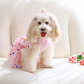 Yaopelky Small Dog Birthday Dress Sparkly Sequin Dog Cat Dress Puppy Tulle Dress Doggie Tutu Skirt Cat Outfit Pet Costume for Yorkie Teddy Chihuahua Clothes