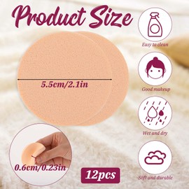 12 Pcs Round Makeup Sponges for Foundation Facial Cosmetic Sponge Round Foam Pad Powders (Skin Color)