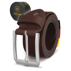 Cartvelli Vintage Men's Leather Belt 40 mm Made in Germany with Gift Box - Genuine Leather Belt Clasp Silver, brown