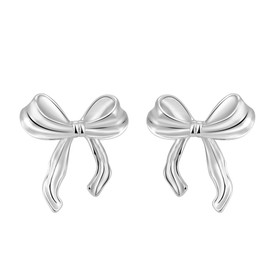 Gold Earrings for Women Stud Hoops Earrings,14K Gold/Silver Plated Studs Bow Hoop Trendy Hypoallergenic Cute Pearl Bow Stud Earring Gold Earrings for Her Small Jewelry Gifts (Silver)