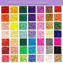 Kinearcharms 10000Pcs+ Clay Beads Kit,6mm Flat Round Polymer Clay Beads for Jewelry Making, 48Color Heishi Clay Spacer Beads 3Box Bracelet Necklace Earring DIY with Letter Beads for Kids Adults