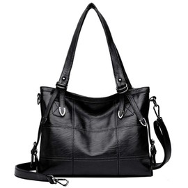 Rullar Classic Large Handbag Shoulder Bag Shopper PU Leather Splice Shoulder Bag Handbag for Women Shoulder Handbag, black, Classic