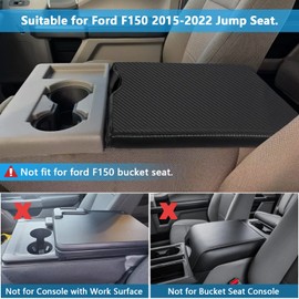 BoxCheer Armrest Cover Fit for Ford F150 2015-2023/ for Ford F250 F350 2017-2023 with 40/20/40 Jump Seat Center Console Protector Leather Pad Interior Accessories (Black Carbon Fiber)