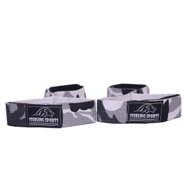 Sterling Sports® Figure 8 Straps Padded Cuff Weight lifting Gym Bar Strength Training Wrist Wraps (Grey Cameo)