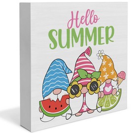 Hello Summer Decor Summer Decorations Summer Gnomes Wooden Sign Rustic Home Decor 5 x 5 Inches