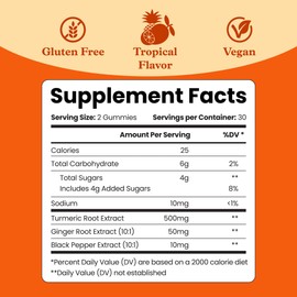 BeLive Turmeric and Ginger Gummies - 500mg - Joint and Mobility Support Supplement - Curcumin with Black Pepper for Enhanced Absorption - Gluten Free and Vegan - Tropical Flavor - 60 Count