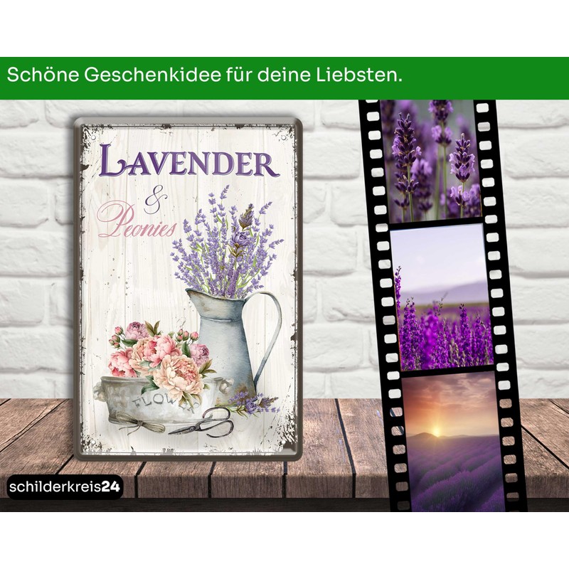schilderkreis24 - Tin Sign "Lavender & Peonies" - Romantic Wall