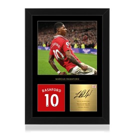 Win FC Marcus Rashford A4 Framed Photo Display - Reproduced Digital Signature - Gift For United Fans