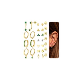 JeweBella 11 Pairs of Earrings Gold Set Medical Stud Earrings Surgical Steel Women's Hypoallergenic Earrings Silver Small Cubic Zirconia Earrings Hanging Hoop Earrings Gold Cartilage Earrings for