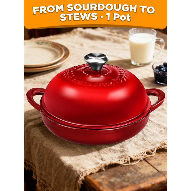 Dutch Oven Bread Baking Pot with Lid 6QT Enameled Cast