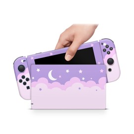 ZOOMHITSKINS Compatible with Switch Skin Cover Cloud Pastels Moon Star Purple Cute Kawaii Anime Vinyl Decal Sticker Wrap, Made in The USA