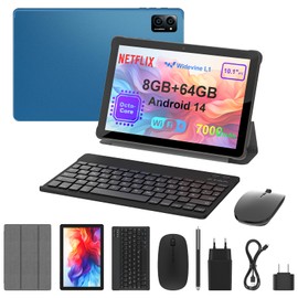 10" Android 14 Tablet with Keyboard, Mouse & Stylus – 8GB RAM 64GB (1TB Expandable), Octa-Core, 7000mAh, 10.1" IPS HD, Wi-Fi 6, Bluetooth 5.0, Type-C, OTG Adapter, Stand Case – Work & Entertainment