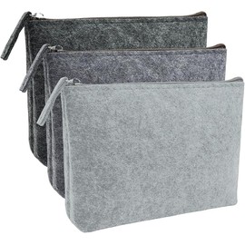Hshenjhu Set of 3 Felt Cosmetic Bags for Plotting 20 x 16 cm Portable Cosmetic Bag Organiser, Felt Pencil Case, Ideal Travel and Storage Storage Bags, gray