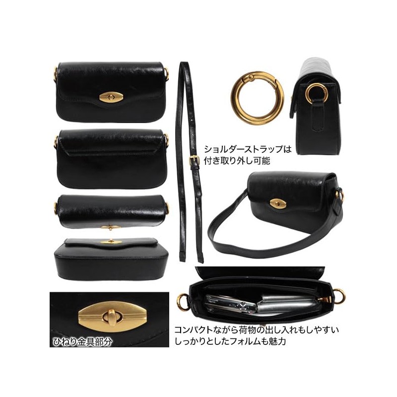 [神戸レタス] ショルダーバッグ ターンロック ワンハンドルバッグ レディース カバン フェイクレザー ミニバッグ [B1627] M